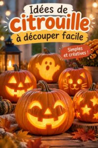 Scène de camping avec des enfants sculptant des citrouilles pendant Halloween