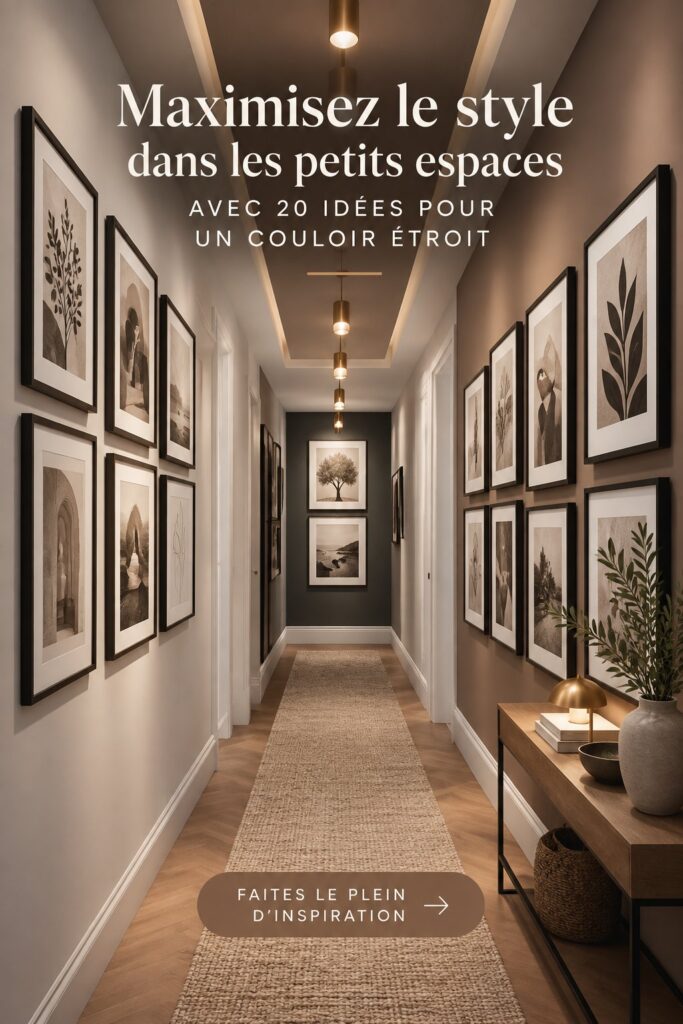 Un couloir étroit décoré avec des couleurs claires et des miroirs pour optimiser l'espace