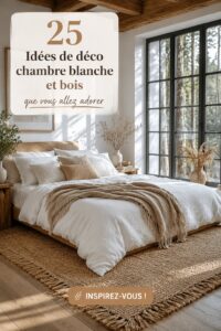 Une chambre lumineuse avec décoration blanche et bois, offrant une atmosphère paisible.
