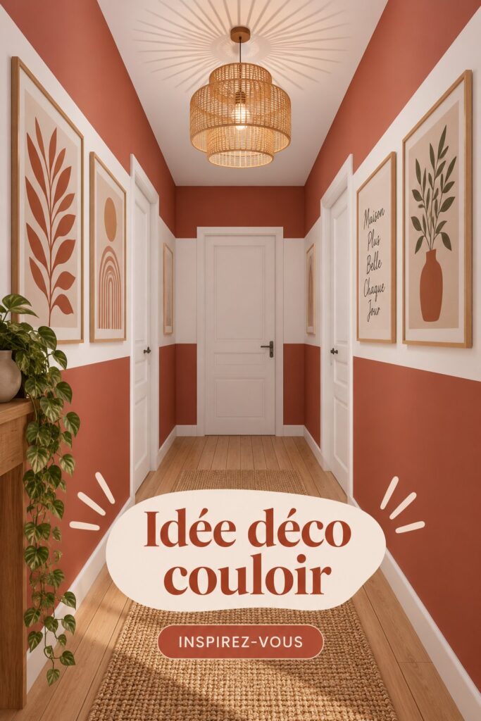 Couloir joliment décoré avec des accessoires et des couleurs accueillantes