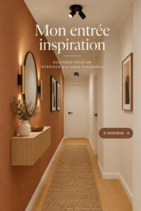 Couloir accueillant avec éléments décoratifs et fonctionnels.