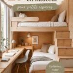 Un lit loft moderne dans une petite chambre bien décorée, optimisant l'espace.