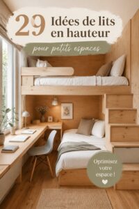 Un lit loft moderne dans une petite chambre bien décorée, optimisant l'espace.