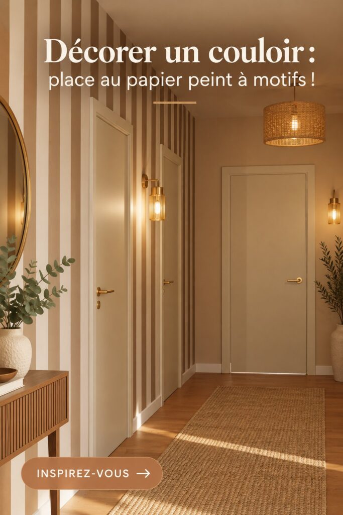 Couloir décoré avec du papier peint à motifs colorés et accueillants