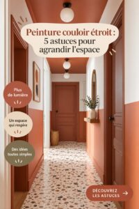 Image d'un couloir étroit peint en couleurs claires, agrandissant visuellement l'espace