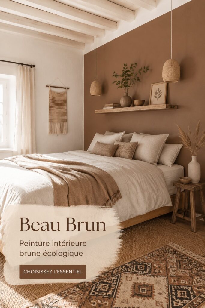 Intérieur moderne avec peinture brune chaleureuse et écologique.