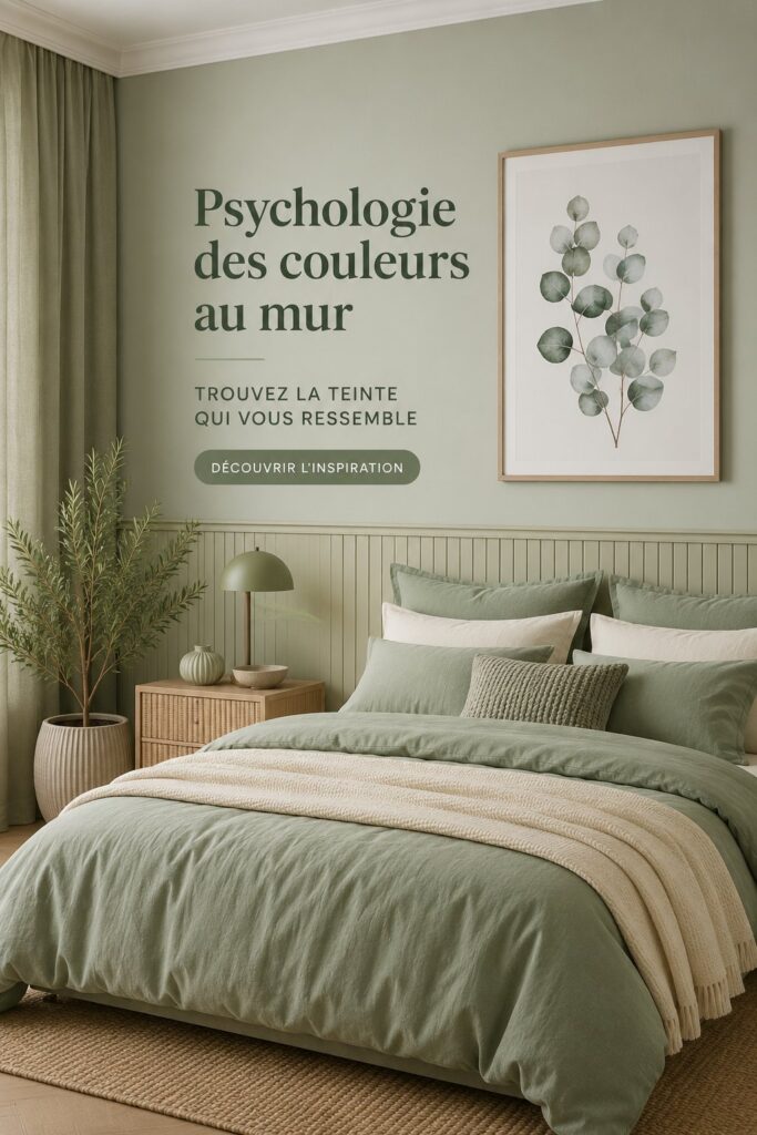 Une chambre aux murs peints d'une couleur apaisante, représentant l'impact des couleurs sur l'environnement.