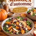 Assiette de salades d'automne colorées avec des ingrédients frais.