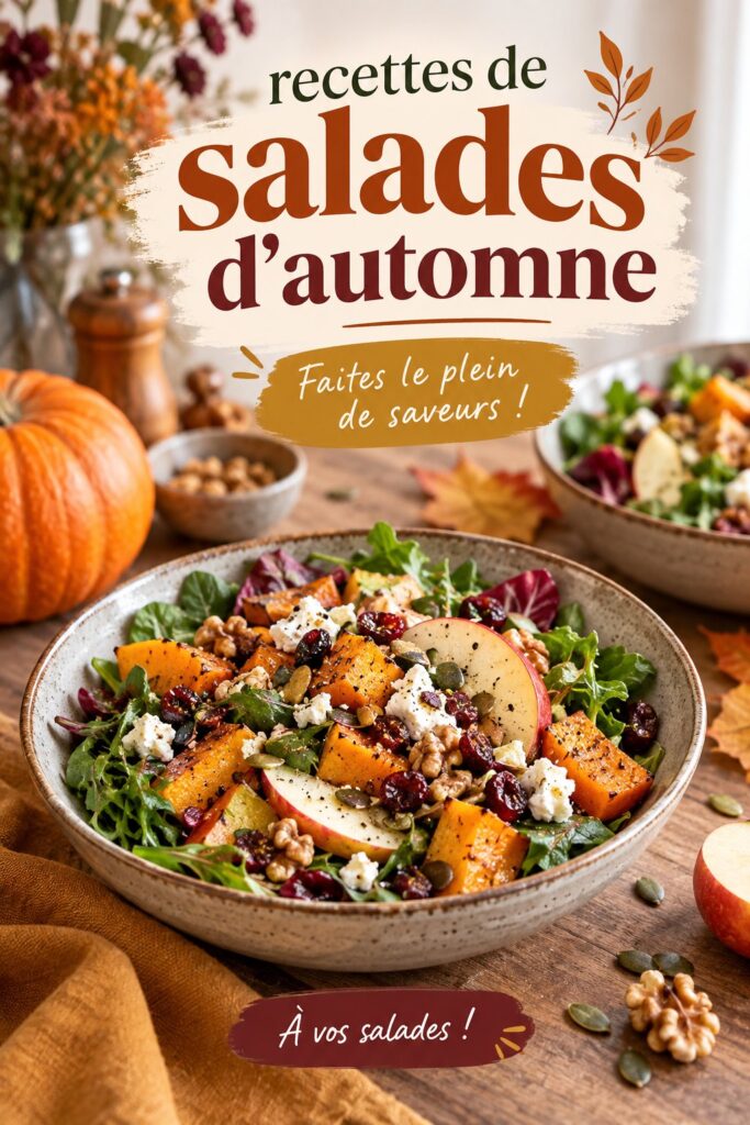 Assiette de salades d'automne colorées avec des ingrédients frais.