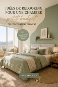 Avant et après d'une chambre relookée à petit prix, montrant un espace moderne et accueillant.