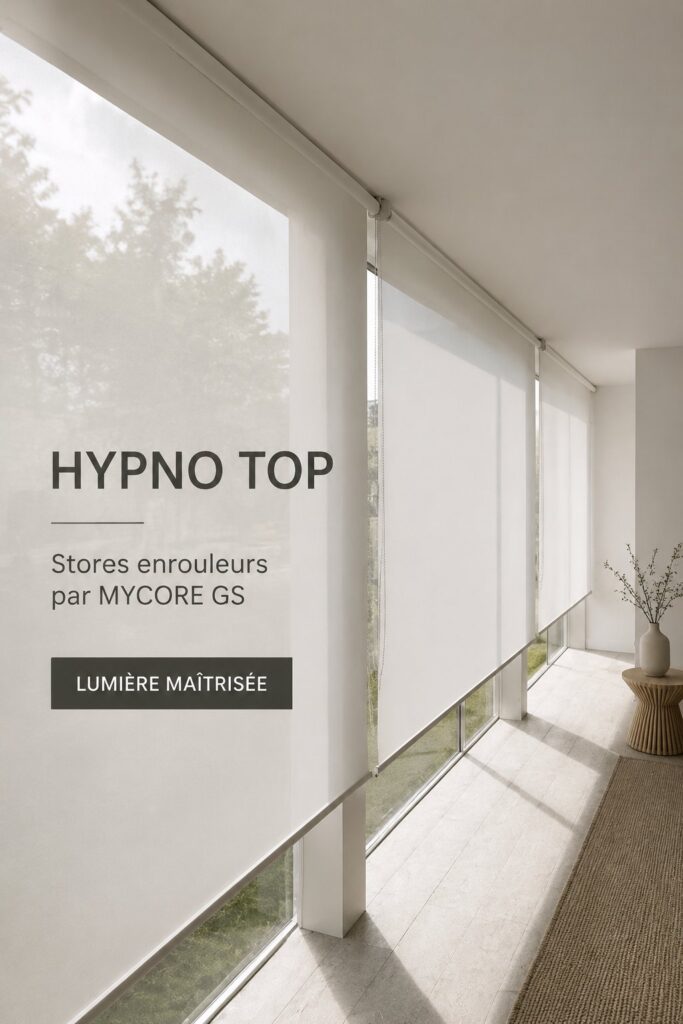 Salon avec des stores enrouleurs élégants qui ajoutent une touche moderne à la décoration.