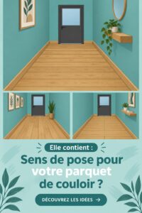 Un couloir moderne avec un parquet en pose diagonale, décoré avec des éléments de design.
