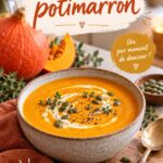 Soupe au potimarron servie en camping sur une table en bois
