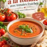 Bol de soupe à la tomate maison avec quelques feuilles de basilic