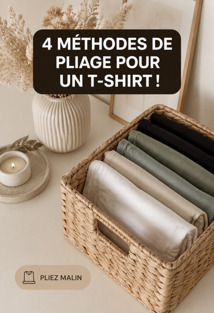 Illustration de différentes techniques de pliage de t-shirts sur une surface