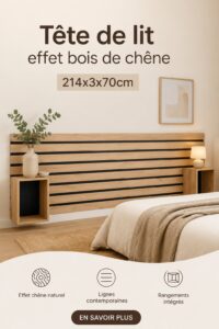 Tête de lit en bois de chêne dans une chambre élégante et chaleureuse