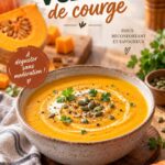 Une tasse de velouté de courge fumant en pleine nature, prête à être dégustée au camping.