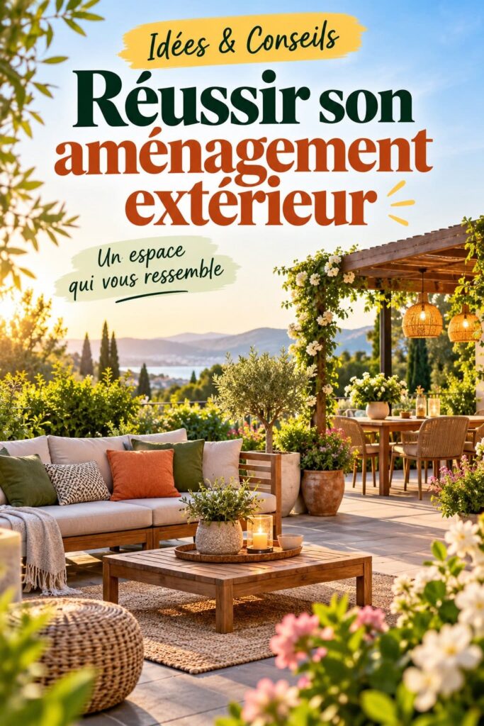 Un bel aménagement extérieur avec des plantes et des meubles confortables