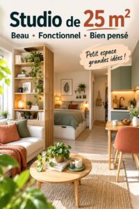 Studio de 25 m² avec un aménagement fonctionnel et esthétique.