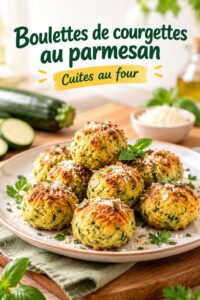 Boulettes de courgettes au parmesan dorées au four sur une assiette