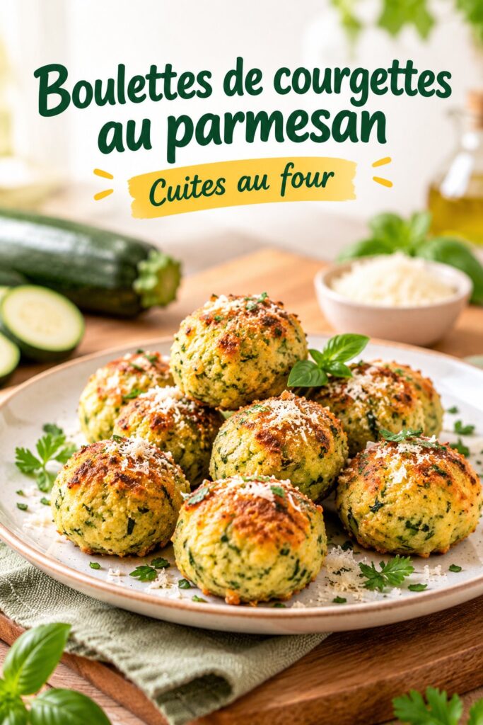 Boulettes de courgettes au parmesan dorées au four sur une assiette