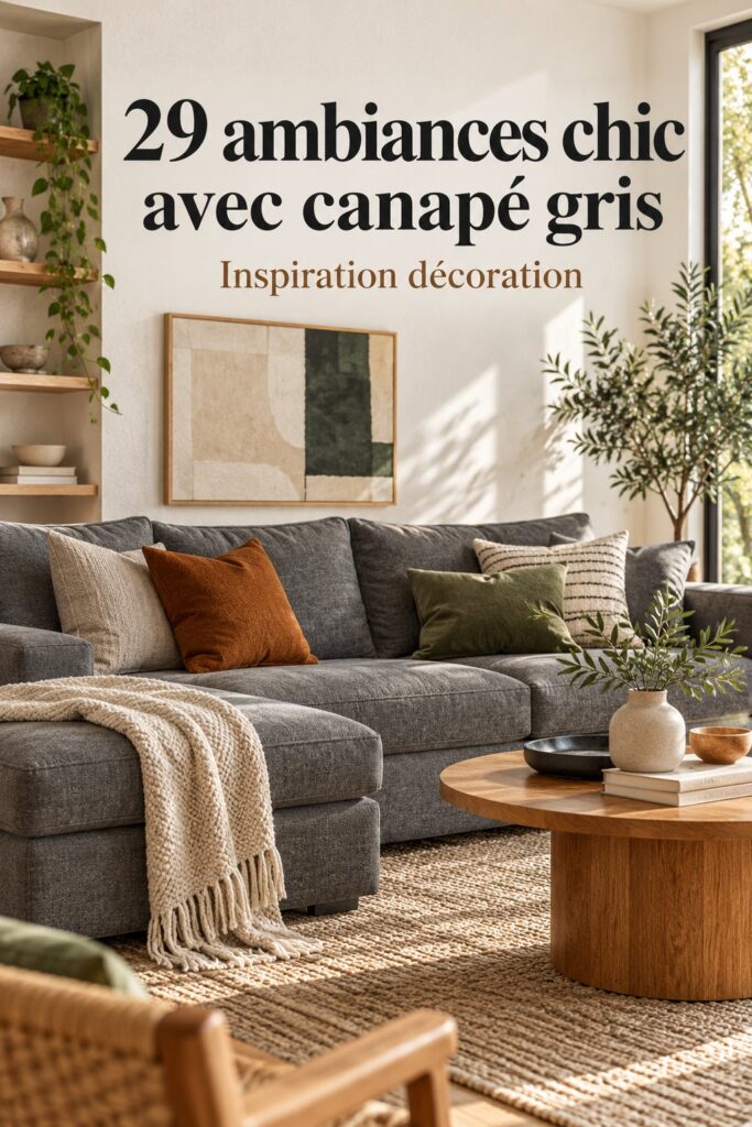 Canapé en charbon chic dans un salon chaleureux