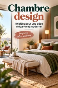 Chambre moderne avec une décoration élégante et minimaliste, créant une atmosphère chaleureuse.