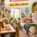 Un appartement étudiant décoré avec goût et style, mettant en avant des éléments chaleureux et pratiques.