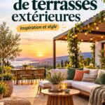 Terrasse extérieure aménagée avec des meubles confortables et des plantes.
