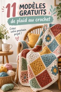 Un joli quilt au crochet représentant des motifs colorés sur un lit douillet.