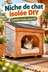Niche de chat en bois isolée, décorée pour un confort optimal