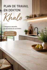 Cuisine moderne avec un plan de travail en Dekton Khalo mettant en valeur son design élégant.