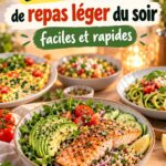 Repas léger en camping sur une table en bois avec des plats simples.