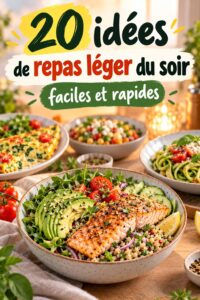 Repas léger en camping sur une table en bois avec des plats simples.