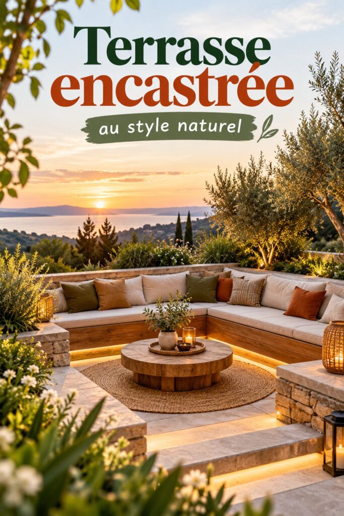 Terrasse en bois intégrée à un jardin verdoyant et naturel