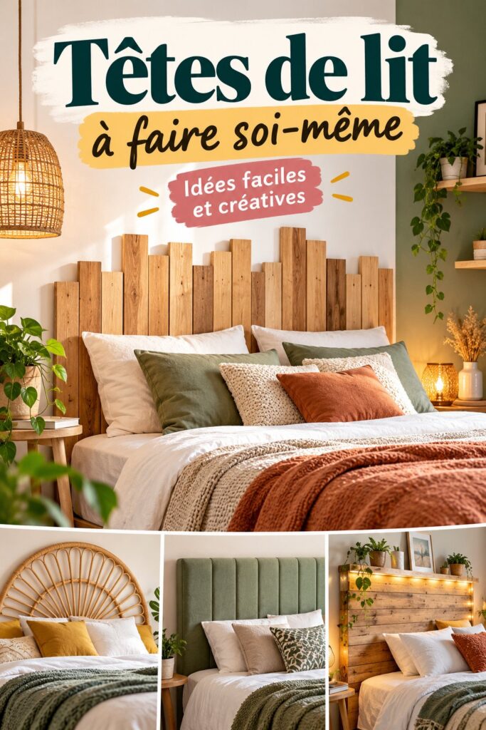 Tête de lit DIY moderne en bois et tissu, apportant une touche chaleureuse à la chambre.